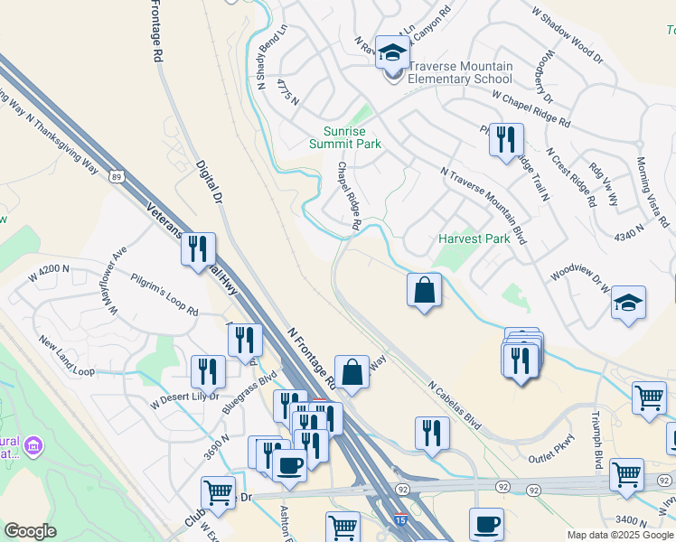 map of restaurants, bars, coffee shops, grocery stores, and more near 4100 Chapel Ridge Road in Lehi