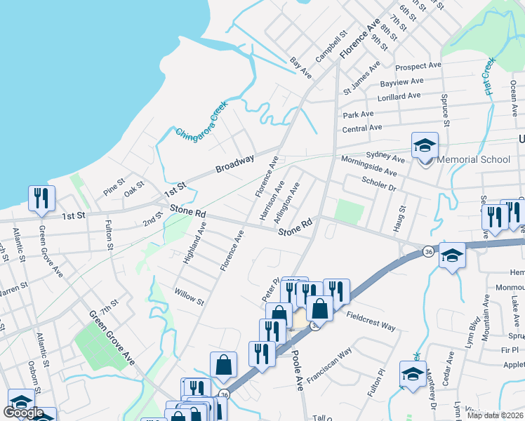 map of restaurants, bars, coffee shops, grocery stores, and more near 300 Johnson Avenue in Union Beach