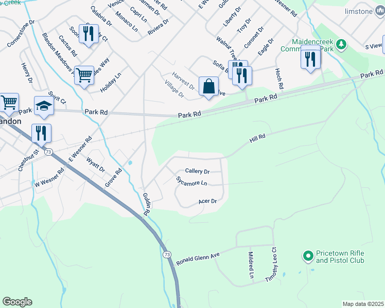 map of restaurants, bars, coffee shops, grocery stores, and more near 117 Hill Road in Blandon