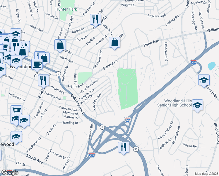 map of restaurants, bars, coffee shops, grocery stores, and more near 703 Princeton Boulevard in Pittsburgh