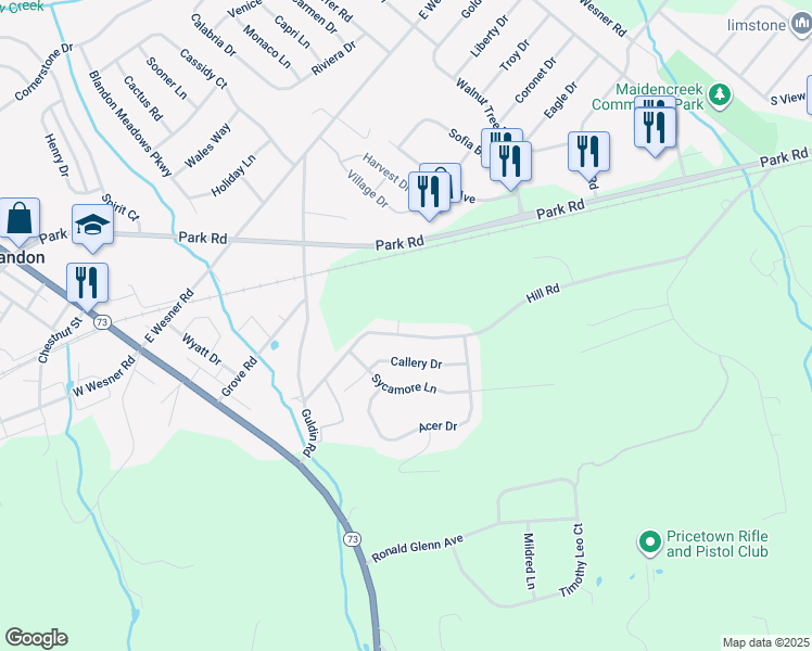 map of restaurants, bars, coffee shops, grocery stores, and more near 117 Hill Road in Blandon