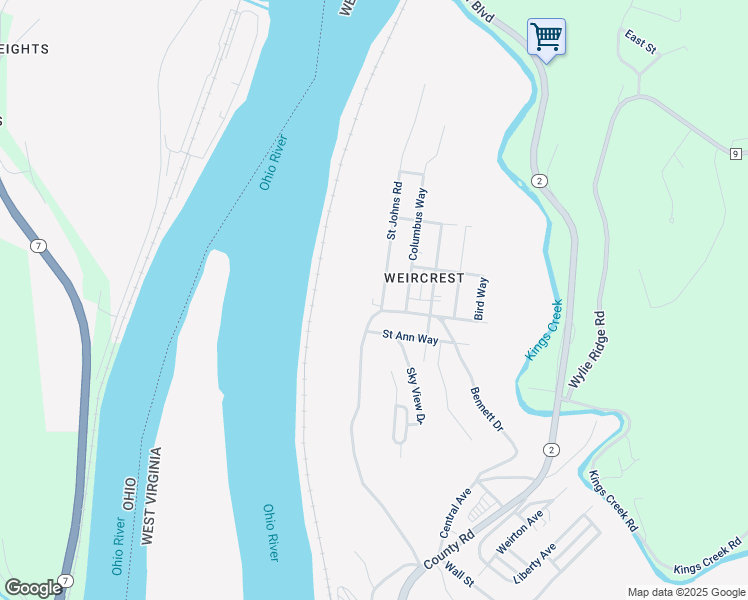 map of restaurants, bars, coffee shops, grocery stores, and more near 107 Saint Johns Road in Weirton
