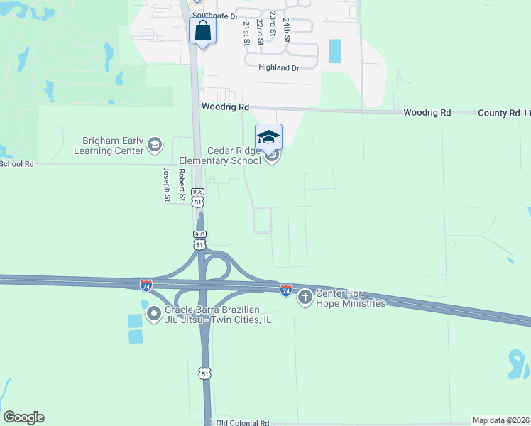 map of restaurants, bars, coffee shops, grocery stores, and more near 2816 Breezewood Boulevard in Bloomington