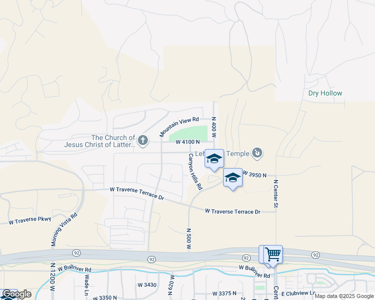 map of restaurants, bars, coffee shops, grocery stores, and more near 585 West 4100 North in Lehi
