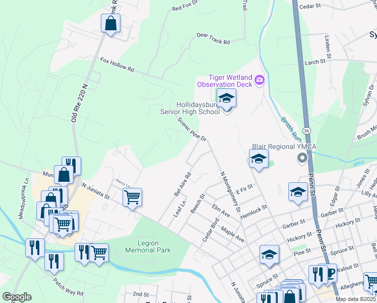 map of restaurants, bars, coffee shops, grocery stores, and more near 1-399 Bel Aire Cir in Hollidaysburg