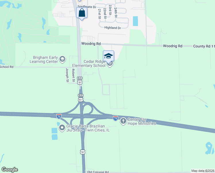 map of restaurants, bars, coffee shops, grocery stores, and more near 2816 Breezewood Boulevard in Bloomington