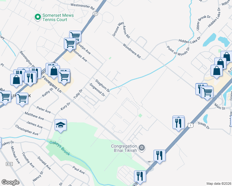 map of restaurants, bars, coffee shops, grocery stores, and more near 1310 Thomas Avenue in North Brunswick Township