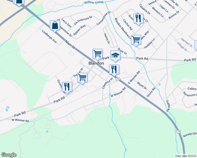 map of restaurants, bars, coffee shops, grocery stores, and more near 326 Lindbergh Avenue in Blandon