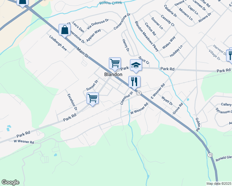 map of restaurants, bars, coffee shops, grocery stores, and more near 326 Lindbergh Avenue in Blandon