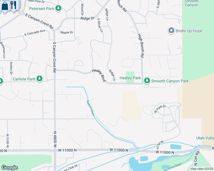 map of restaurants, bars, coffee shops, grocery stores, and more near 725 Healey Boulevard in Alpine