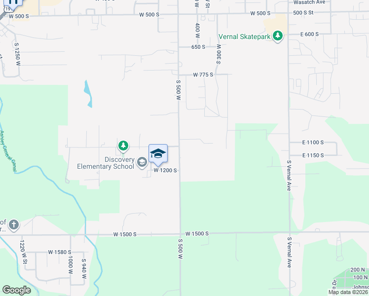 map of restaurants, bars, coffee shops, grocery stores, and more near 1063 South 500 West in Vernal