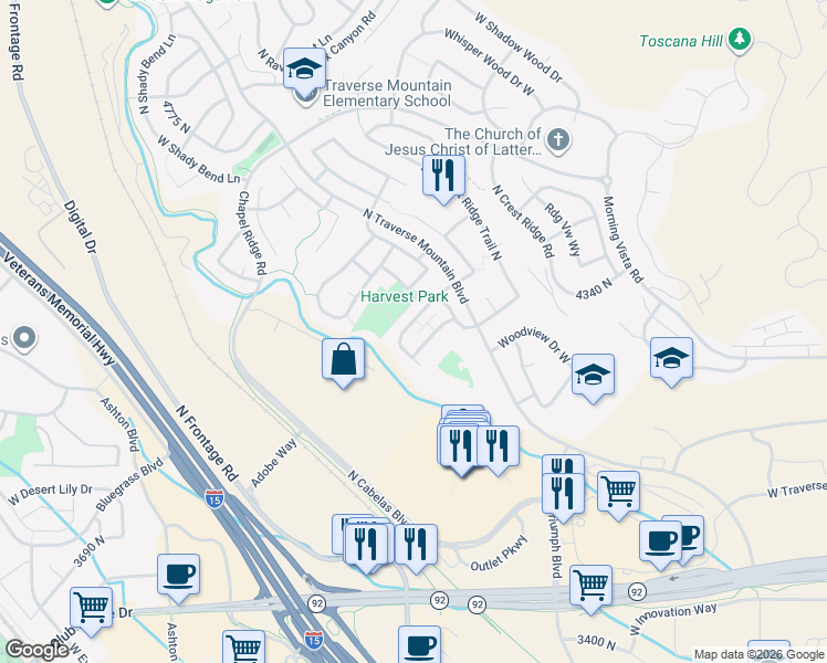 map of restaurants, bars, coffee shops, grocery stores, and more near 4150 Cresthaven Lane in Lehi