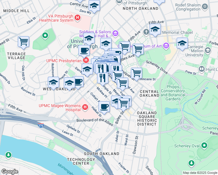 map of restaurants, bars, coffee shops, grocery stores, and more near 220 Meyran Avenue in Pittsburgh