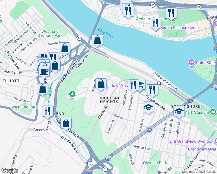 map of restaurants, bars, coffee shops, grocery stores, and more near 217 Republic Street in Pittsburgh