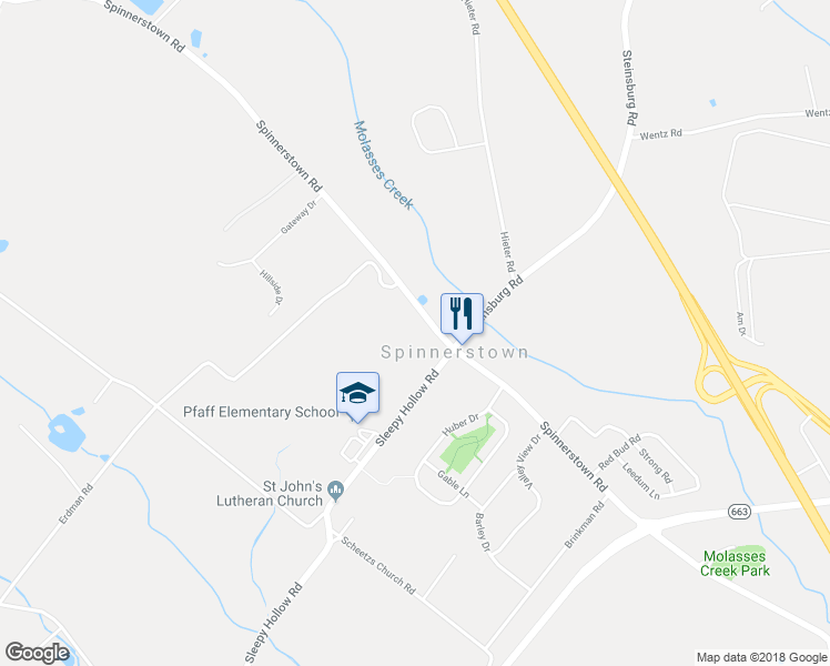 map of restaurants, bars, coffee shops, grocery stores, and more near 2230 Spinnerstown Road in Quakertown
