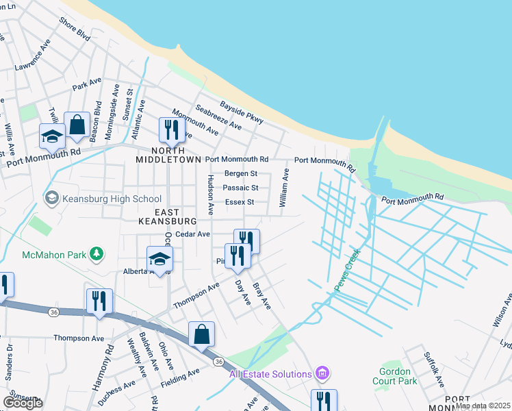 map of restaurants, bars, coffee shops, grocery stores, and more near 60 Essex Street in Middletown