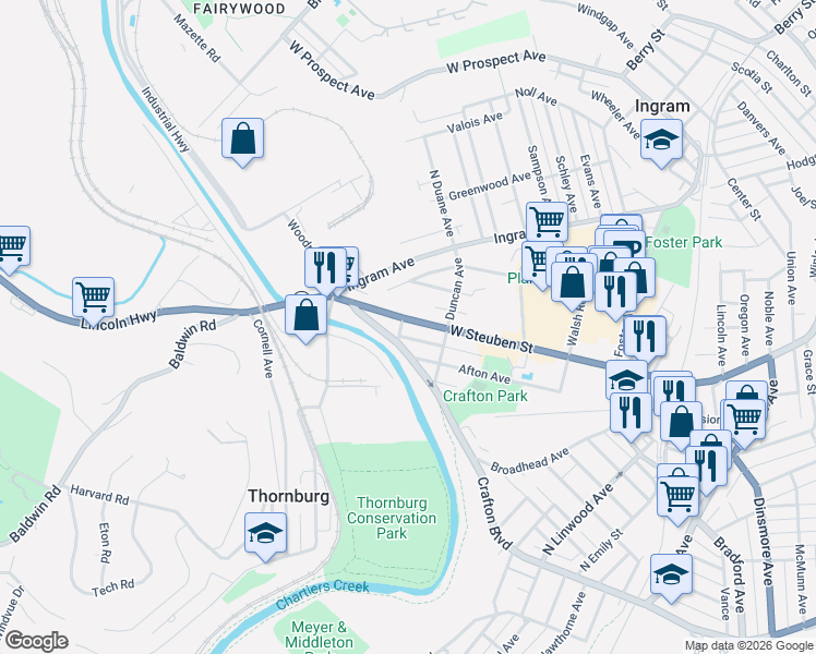 map of restaurants, bars, coffee shops, grocery stores, and more near 230 West Steuben Street in Pittsburgh