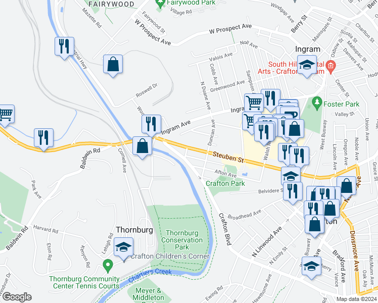 map of restaurants, bars, coffee shops, grocery stores, and more near 231 West Steuben Street in Pittsburgh
