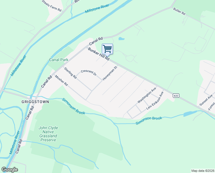 map of restaurants, bars, coffee shops, grocery stores, and more near 7 Honeyman Street in Princeton