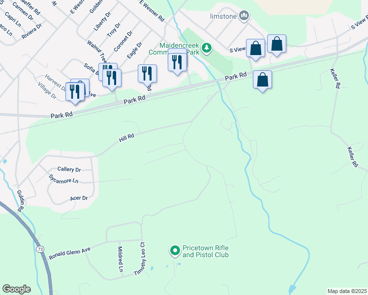 map of restaurants, bars, coffee shops, grocery stores, and more near 5 Mountain View Lane in Blandon