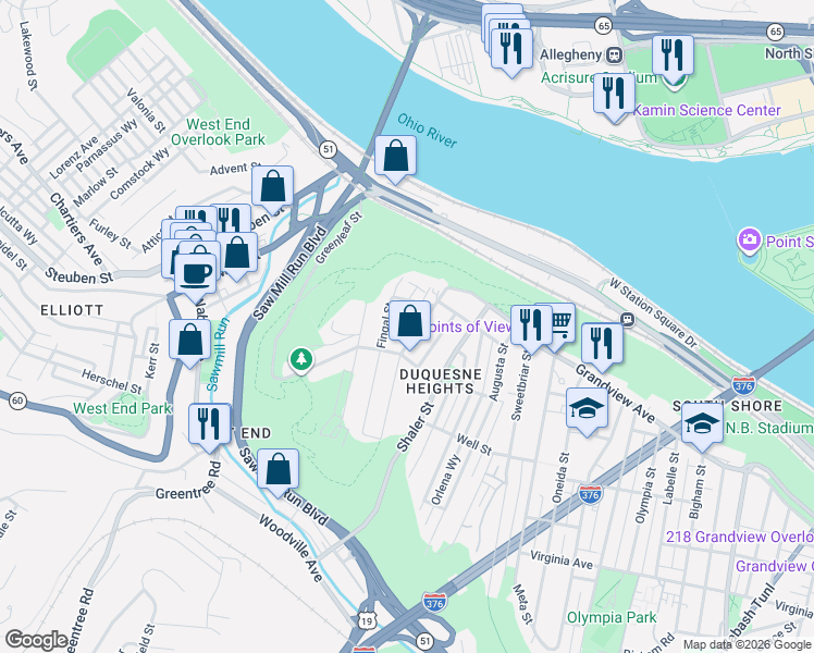map of restaurants, bars, coffee shops, grocery stores, and more near 219 Fingal Street in Pittsburgh