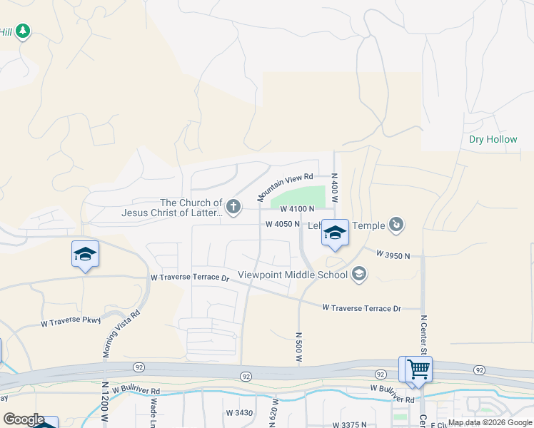 map of restaurants, bars, coffee shops, grocery stores, and more near 698 West 4100 North in Lehi