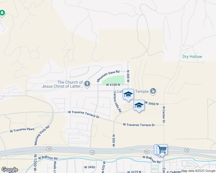 map of restaurants, bars, coffee shops, grocery stores, and more near 585 West 4100 North in Lehi
