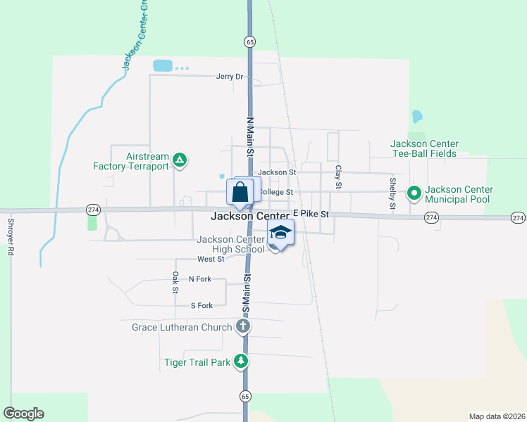 map of restaurants, bars, coffee shops, grocery stores, and more near 202 East Pike Street in Jackson Center