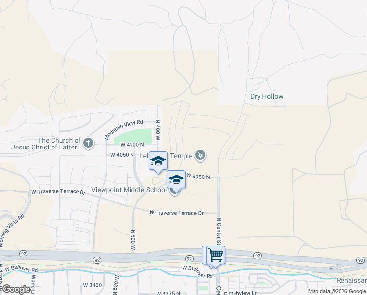 map of restaurants, bars, coffee shops, grocery stores, and more near North Maple Hollow Boulevard in Lehi