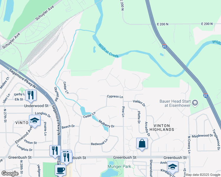 map of restaurants, bars, coffee shops, grocery stores, and more near 3507 Pintail Drive in Lafayette