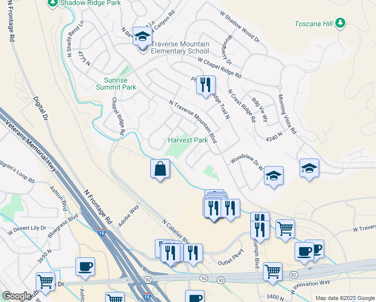 map of restaurants, bars, coffee shops, grocery stores, and more near 4151 Cresthaven Lane in Lehi