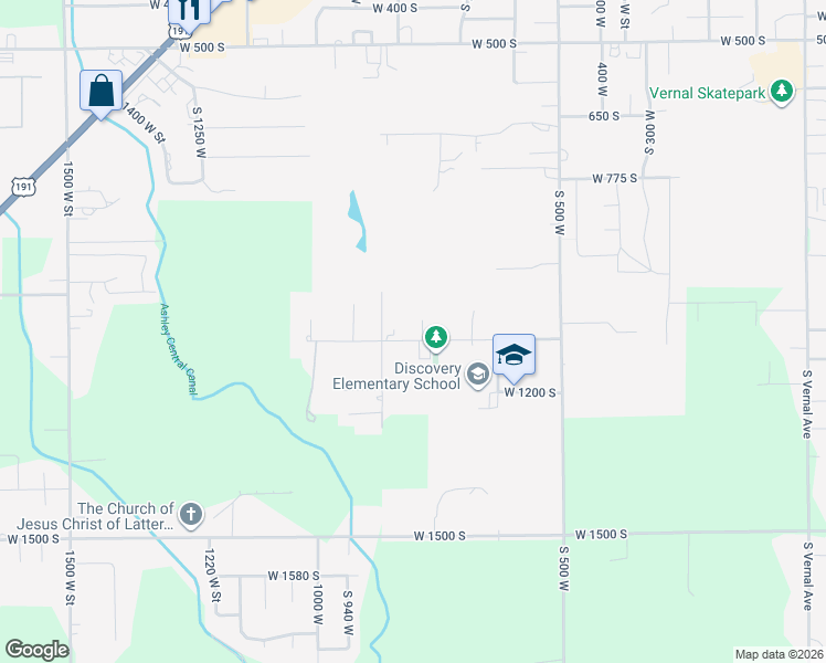 map of restaurants, bars, coffee shops, grocery stores, and more near 790 Robinwood Lane in Vernal