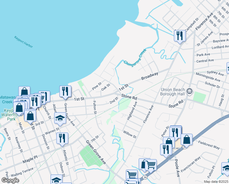 map of restaurants, bars, coffee shops, grocery stores, and more near 333 1st Street in Keyport