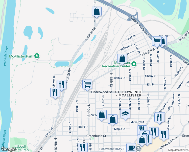 map of restaurants, bars, coffee shops, grocery stores, and more near 1610 Schuyler Ave in Lafayette