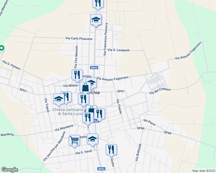 map of restaurants, bars, coffee shops, grocery stores, and more near 15 Via Giovanni Pascoli in Erchie