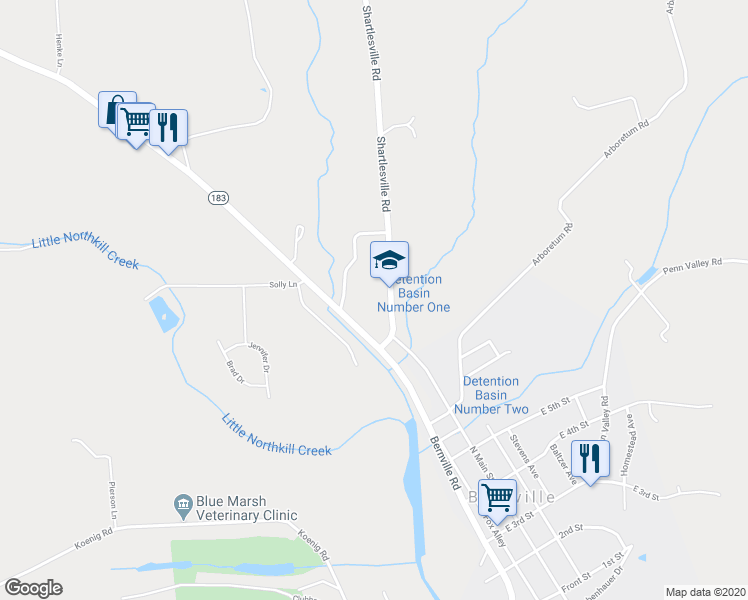 map of restaurants, bars, coffee shops, grocery stores, and more near 24 Shartlesville Road in Bernville