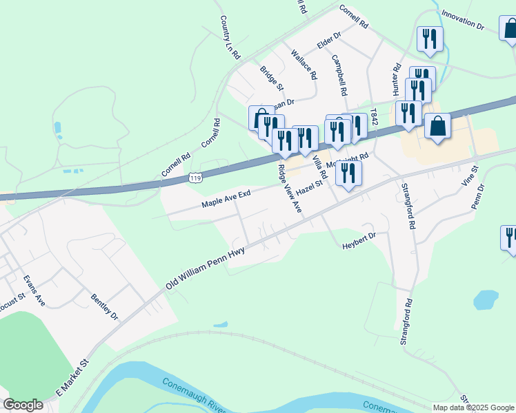 map of restaurants, bars, coffee shops, grocery stores, and more near 71 Apple Lane in Blairsville