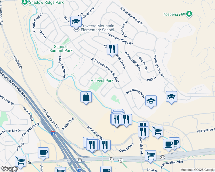 map of restaurants, bars, coffee shops, grocery stores, and more near 4192 Cresthaven Lane in Lehi