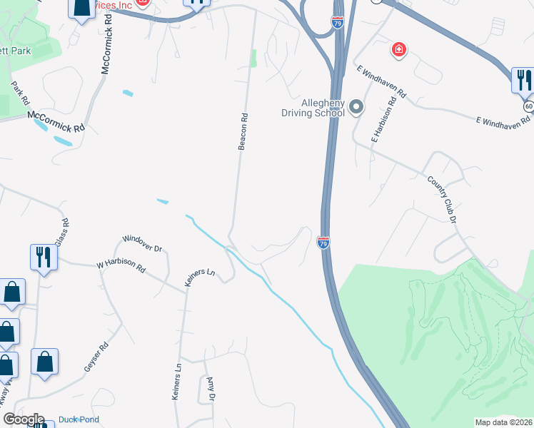 map of restaurants, bars, coffee shops, grocery stores, and more near 1003 Beacon Road in Pittsburgh