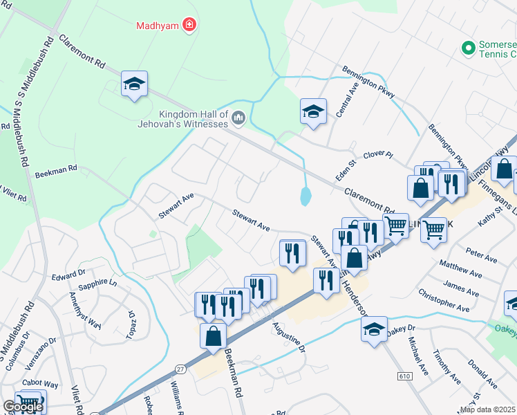 map of restaurants, bars, coffee shops, grocery stores, and more near 43 Crabapple Lane in Franklin Township