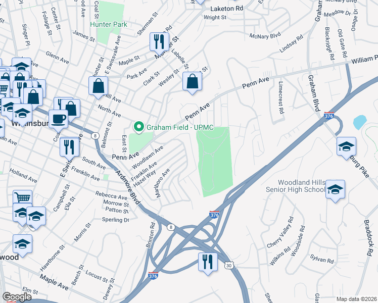 map of restaurants, bars, coffee shops, grocery stores, and more near 703 Princeton Boulevard in Pittsburgh