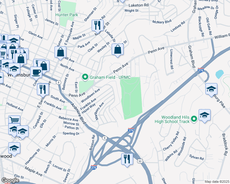 map of restaurants, bars, coffee shops, grocery stores, and more near 703 Princeton Boulevard in Pittsburgh
