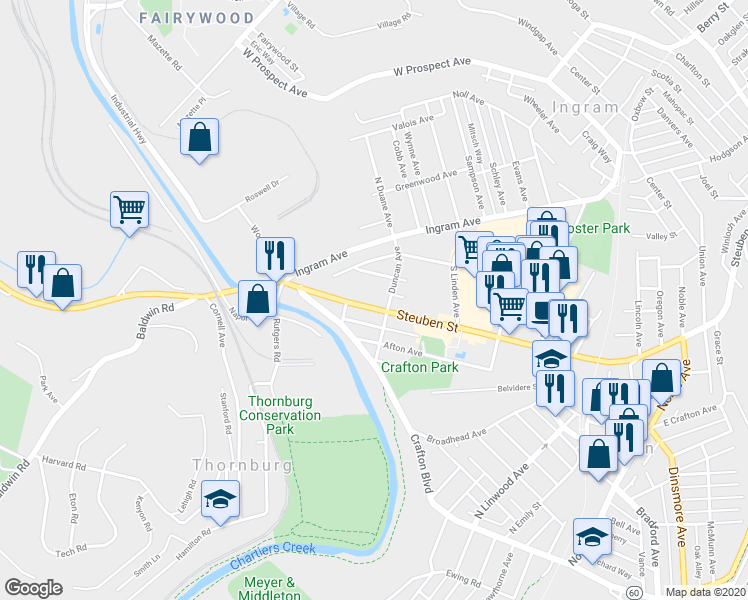 map of restaurants, bars, coffee shops, grocery stores, and more near 61 Duncan Avenue in Pittsburgh