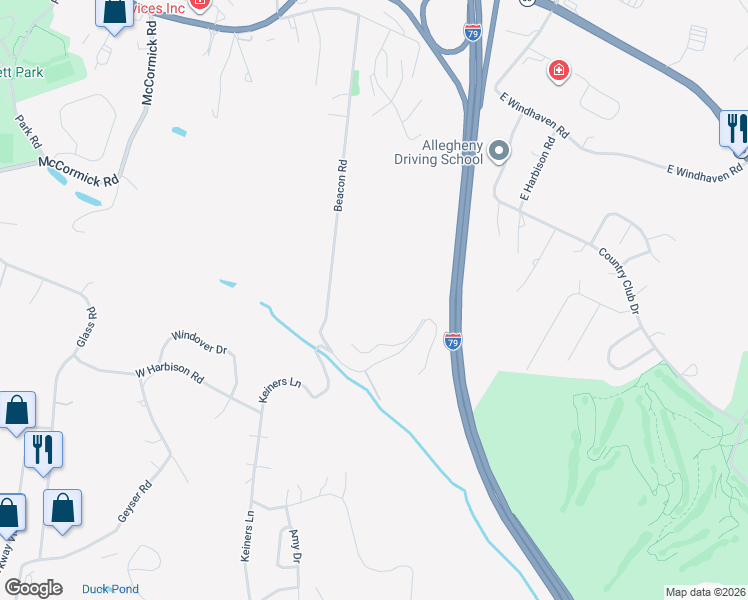 map of restaurants, bars, coffee shops, grocery stores, and more near 1003 Beacon Road in Pittsburgh