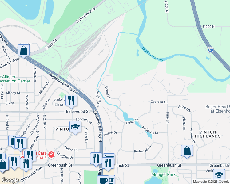map of restaurants, bars, coffee shops, grocery stores, and more near 51 Almond Court in Lafayette