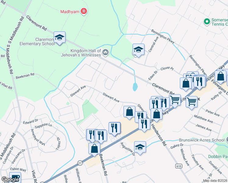 map of restaurants, bars, coffee shops, grocery stores, and more near 43 Crabapple Lane in Franklin Township