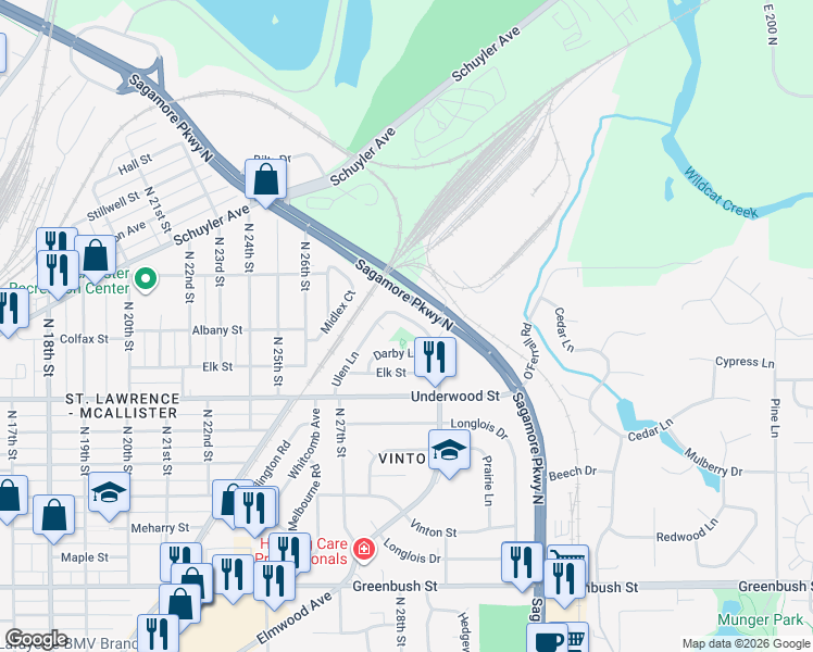 map of restaurants, bars, coffee shops, grocery stores, and more near 2151 Ulen Ln in Lafayette