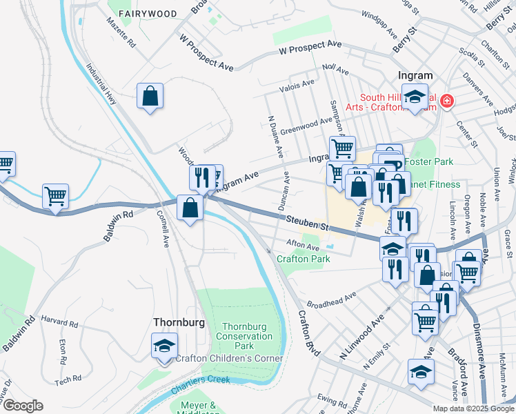 map of restaurants, bars, coffee shops, grocery stores, and more near 230 West Steuben Street in Pittsburgh