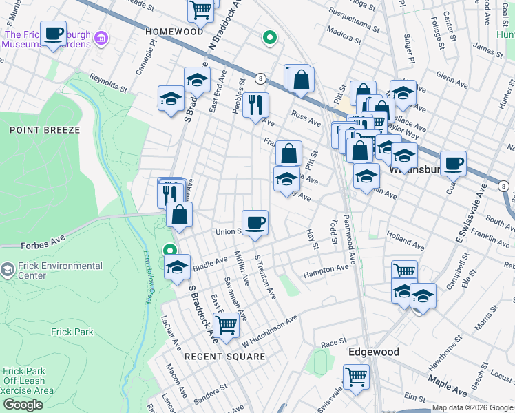 map of restaurants, bars, coffee shops, grocery stores, and more near 329 West Street in Pittsburgh