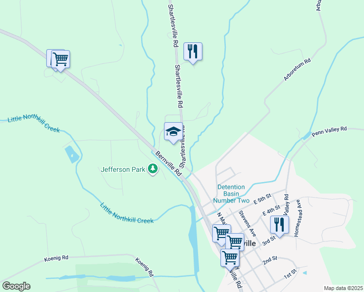 map of restaurants, bars, coffee shops, grocery stores, and more near 24 Shartlesville Road in Bernville
